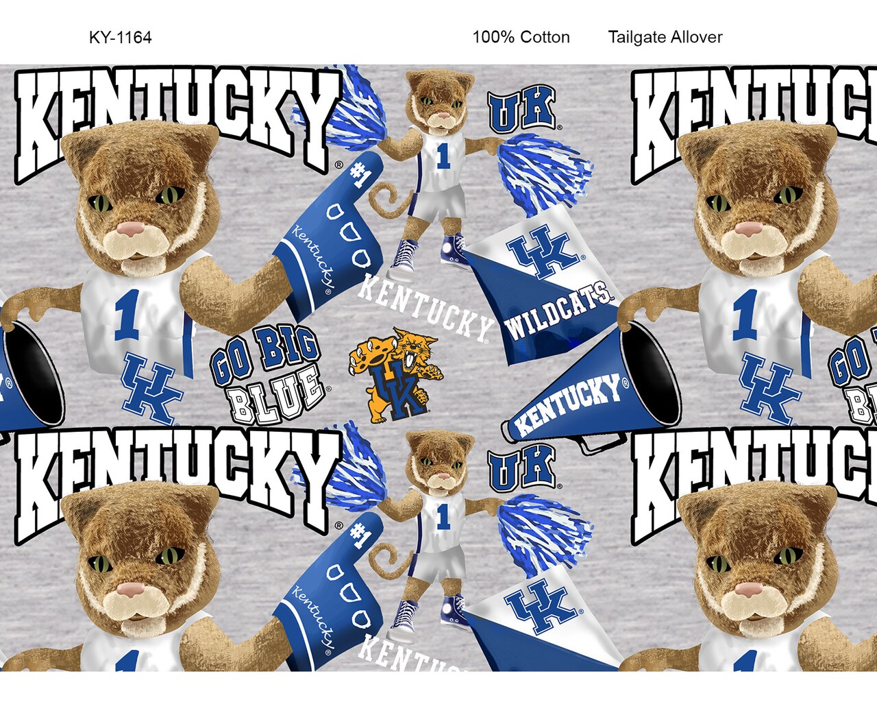 Sykel Enterprises-University of Kentucky Cotton Fabric-Kentucky Wildcats Mascot Heather Cotton Quilting Fabric